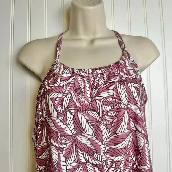 Eddie Bauer sleeveless racerback dress pink leaf shelf bra size medium D38 - Picture 3 of 9